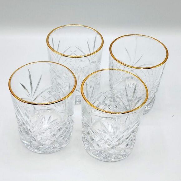 Set Of 4‎ Valencay Gold Embossed  Whiskey Glasses Old Fashioned Drinkware 10.4oz - Picture 10 of 13